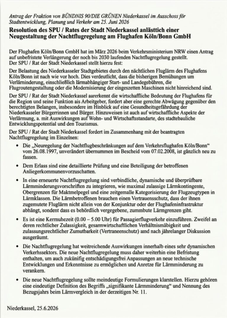 Neues aus dem Auschuss für Stadtentwicklung, Planung und Umwelt (SPU) – Mehrheit beschließt bedenkenlos Entfristung der Uralt-Nachtflugregelung beim Flughafen KölnBonn