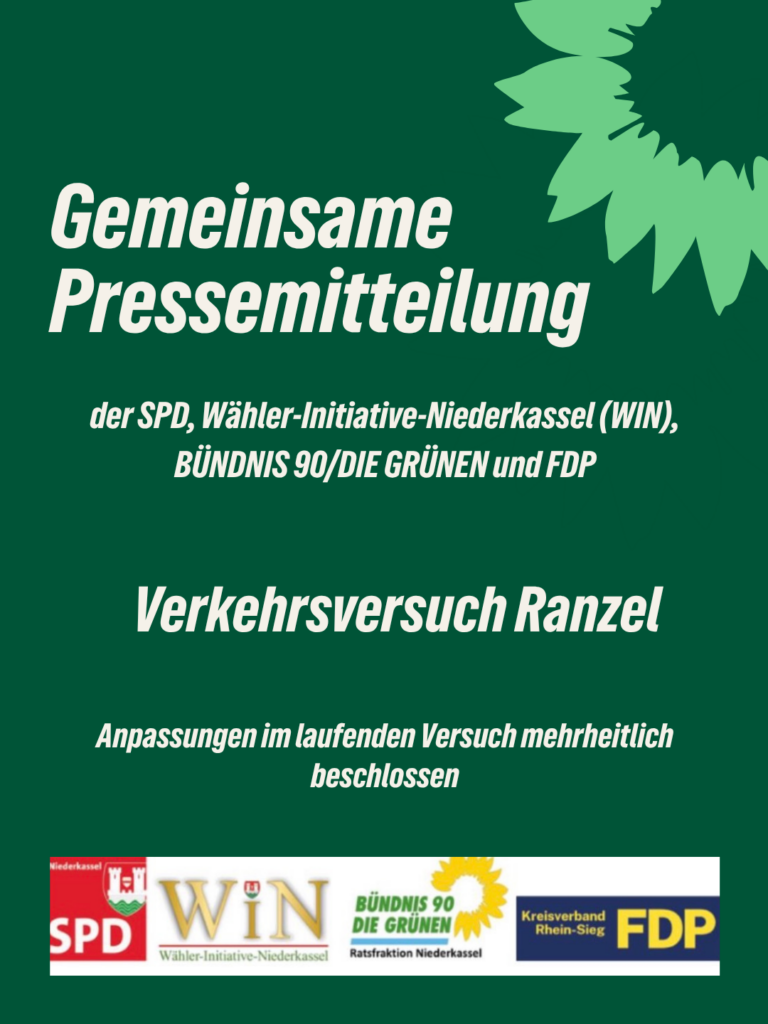 Gemeinsame Pressemitteilung der SPD, Wähler-Initiative-Niederkassel (WIN), B90/DIE GRÜNEN und FDP